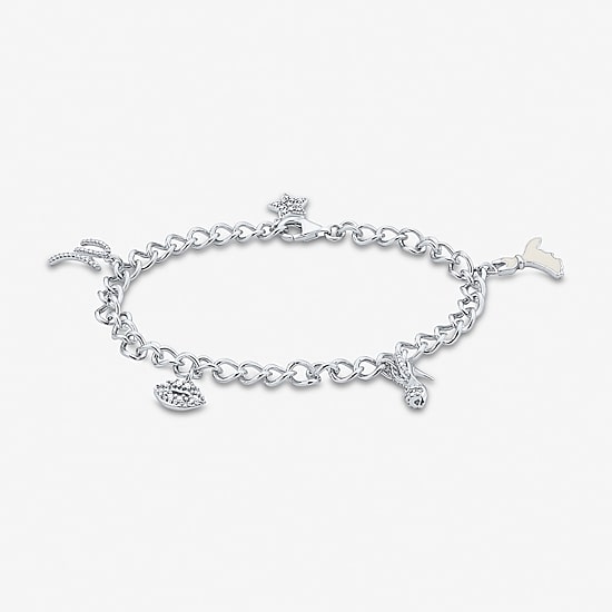 Limited Quantities! Womens 1/4 CT. T.W. Natural White Diamond Sterling Silver Round Charm Bracelet