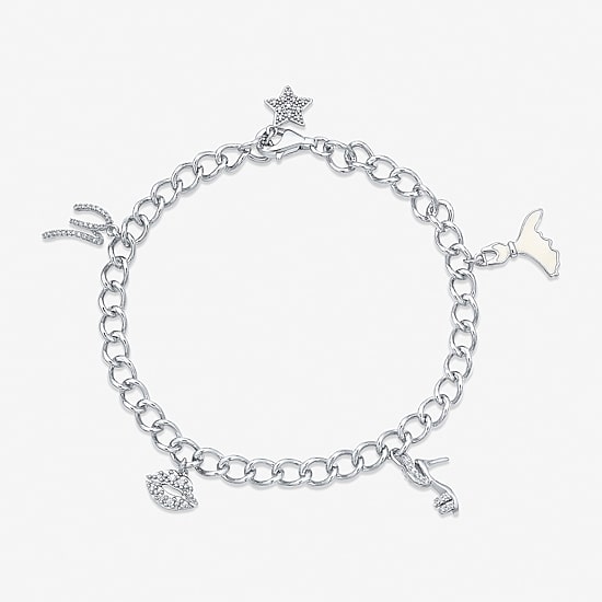 Limited Quantities! Womens 1/4 CT. T.W. Natural White Diamond Sterling Silver Round Charm Bracelet