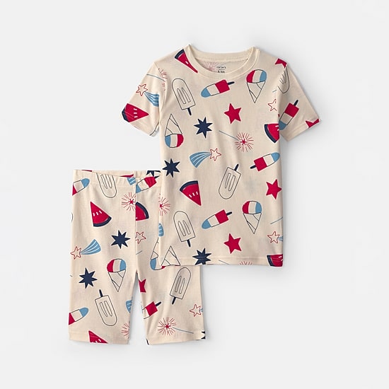 Carter's Fourth Of July Little & Big Kid Boys Round Neck Short Sleeve 2-pc. Pajama Set