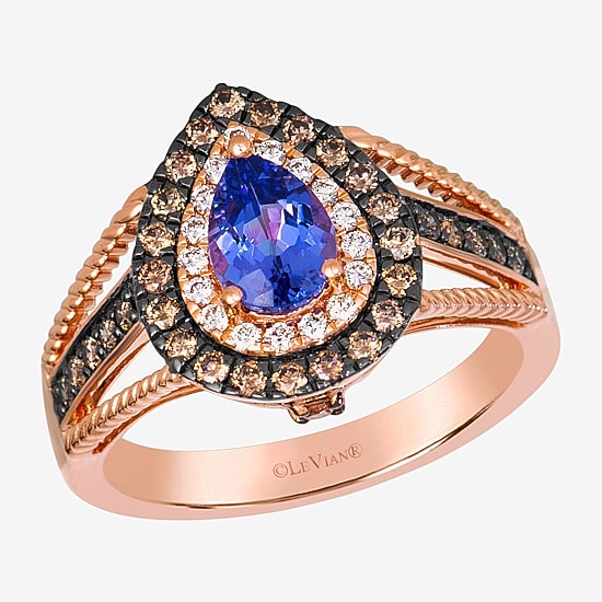 Le Vian Grand Sample Sale Le Vian Grand Sample Sale Limited Quantities! Womens 1/2 CT. Genuine Blue Tanzanite 14K Gold Pear Halo Side Stone Cocktail Ring