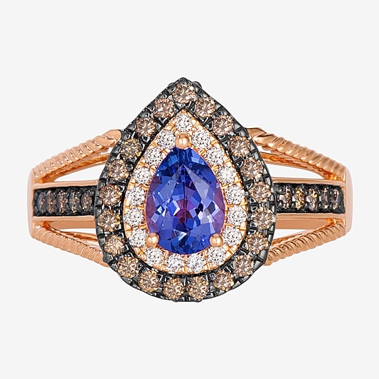 Le Vian Grand Sample Sale Le Vian Grand Sample Sale Limited Quantities! Womens 1/2 CT. Genuine Blue Tanzanite 14K Gold Pear Halo Side Stone Cocktail Ring