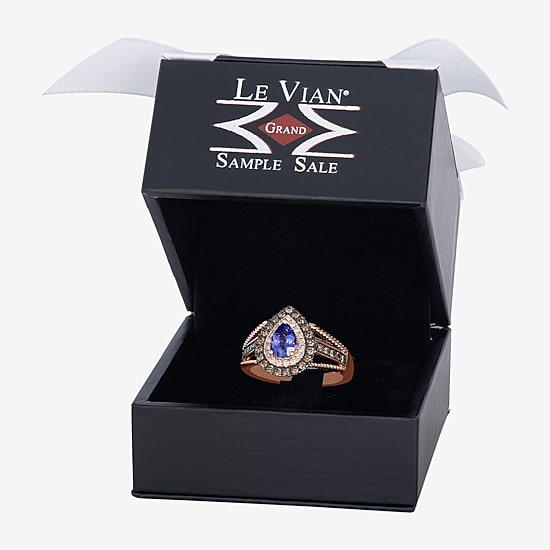 Le Vian Grand Sample Sale Le Vian Grand Sample Sale Limited Quantities! Womens 1/2 CT. Genuine Blue Tanzanite 14K Gold Pear Halo Side Stone Cocktail Ring