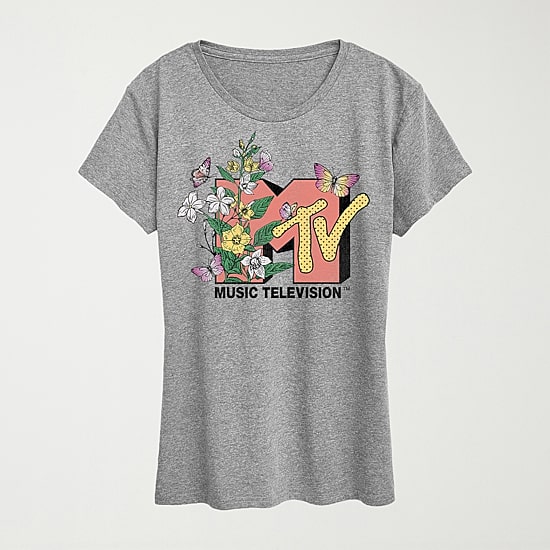 Botanical Womens Crew Neck Short Sleeve Classic Fit MTV Graphic T-Shirt