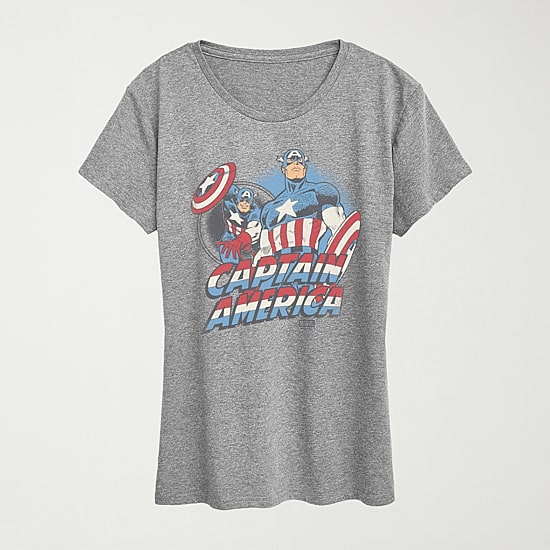 Womens Crew Neck Short Sleeve Classic Fit Captain America Graphic T-Shirt
