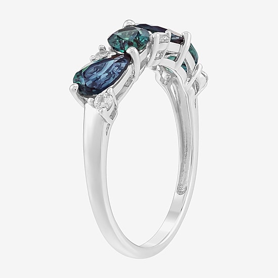 Limited Quantities! Womens 2MM Lab Created Blue Alexandrite Sterling Silver Band