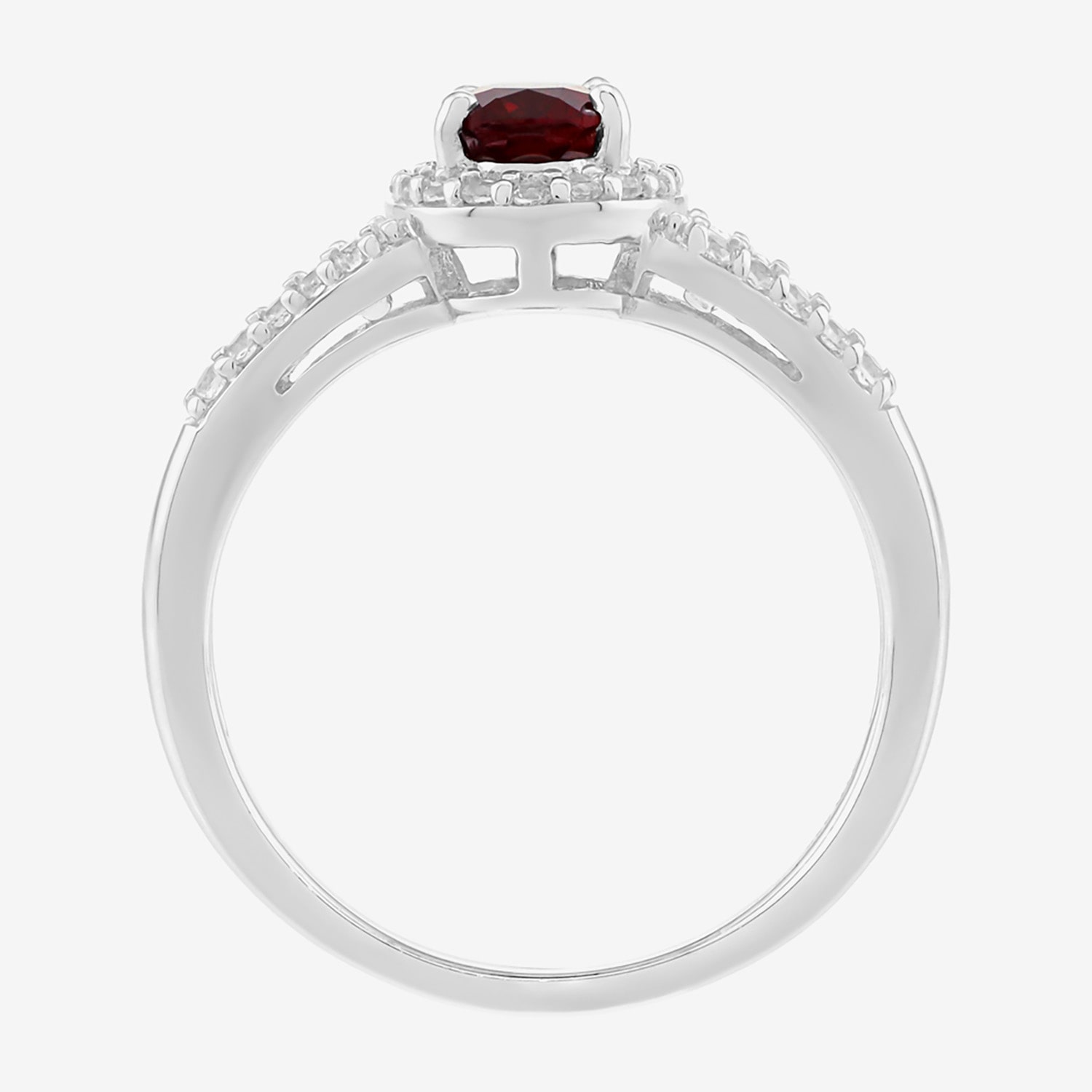 Limited Quantities! Womens Lab Created Red Ruby Sterling Silver Oval Halo Side Stone Cocktail Ring