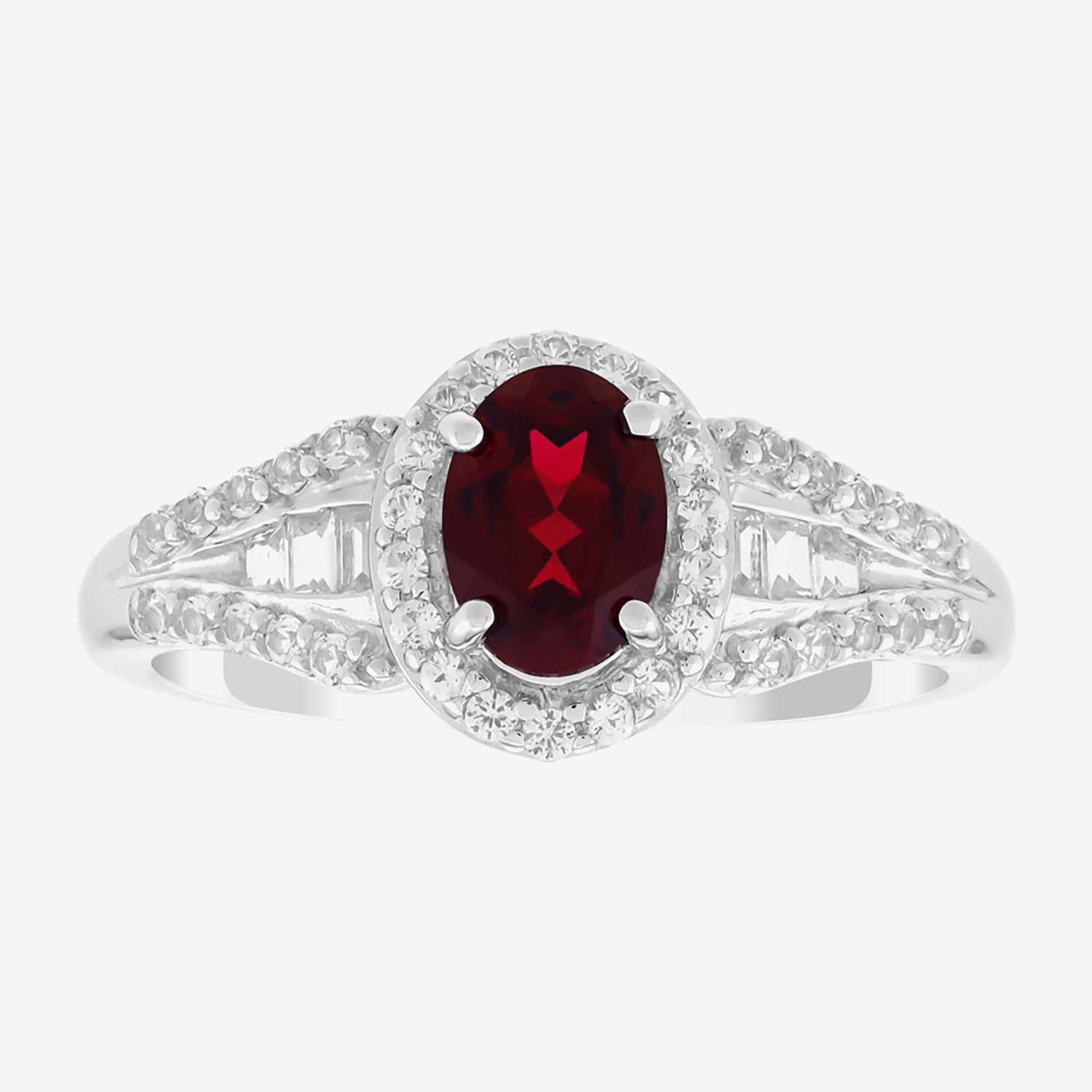 Limited Quantities! Womens Lab Created Red Ruby Sterling Silver Oval Halo Side Stone Cocktail Ring