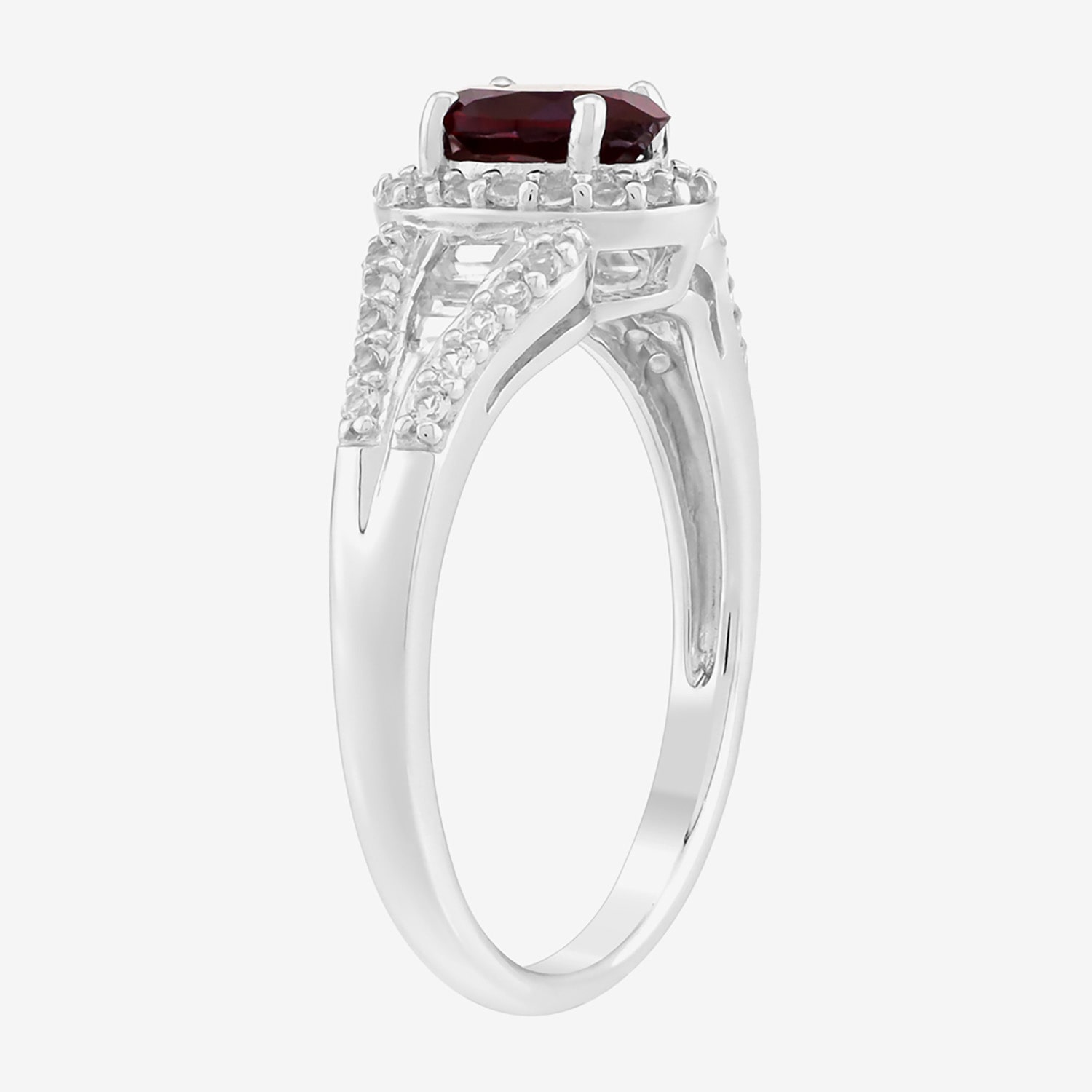 Limited Quantities! Womens Lab Created Red Ruby Sterling Silver Oval Halo Side Stone Cocktail Ring