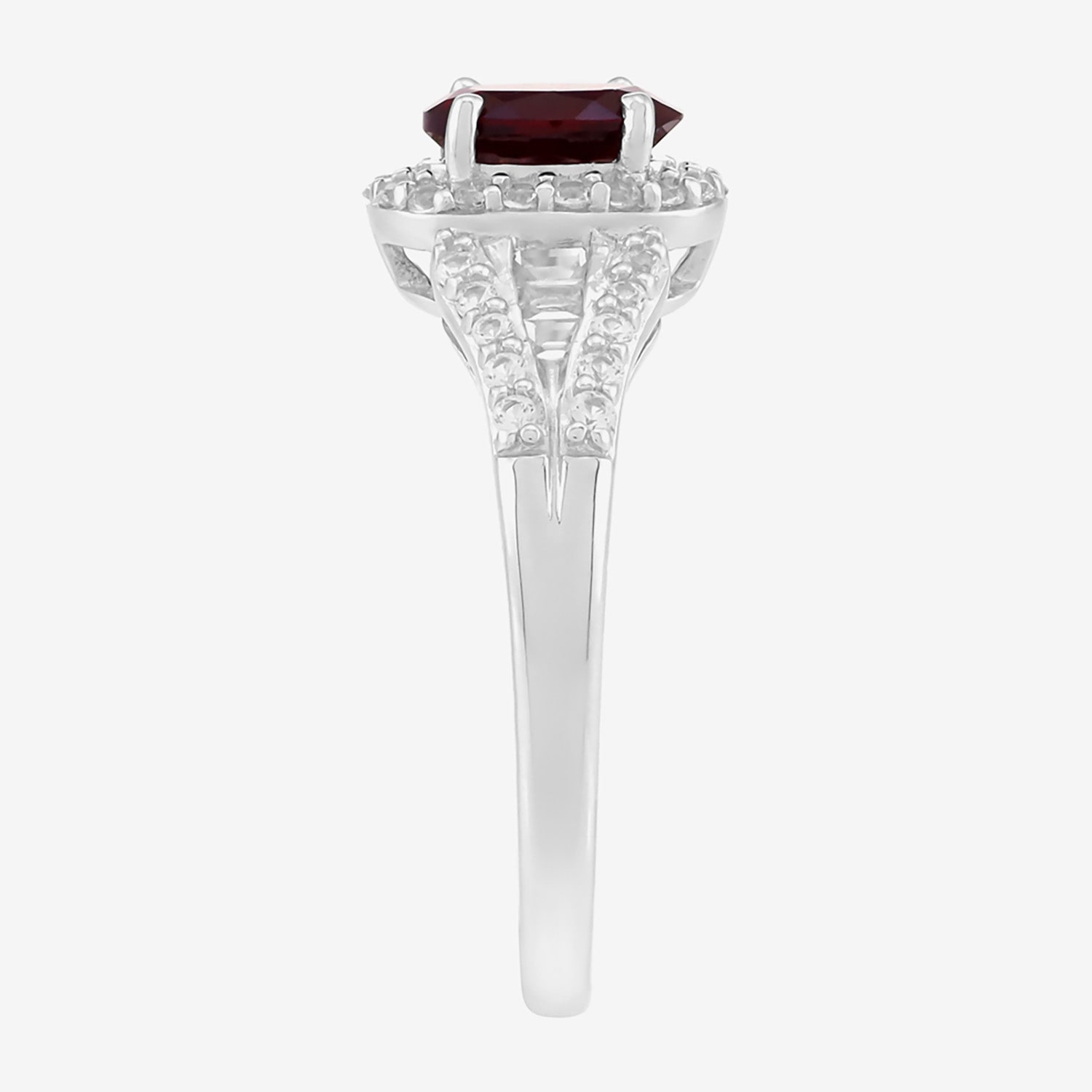 Limited Quantities! Womens Lab Created Red Ruby Sterling Silver Oval Halo Side Stone Cocktail Ring