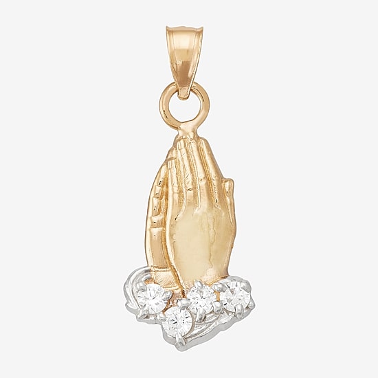 Praying Hands Unisex Adult White Cubic Zirconia 14K Two Tone Gold Pendant
