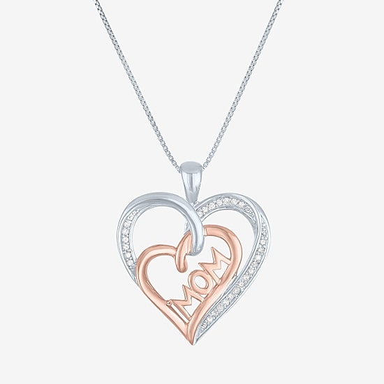 (G-H  / Si2-I1) Womens 1/10 CT. T.W. Lab Grown White Diamond 14K Rose Gold Over Silver Heart 18 Inch Pendant Necklace