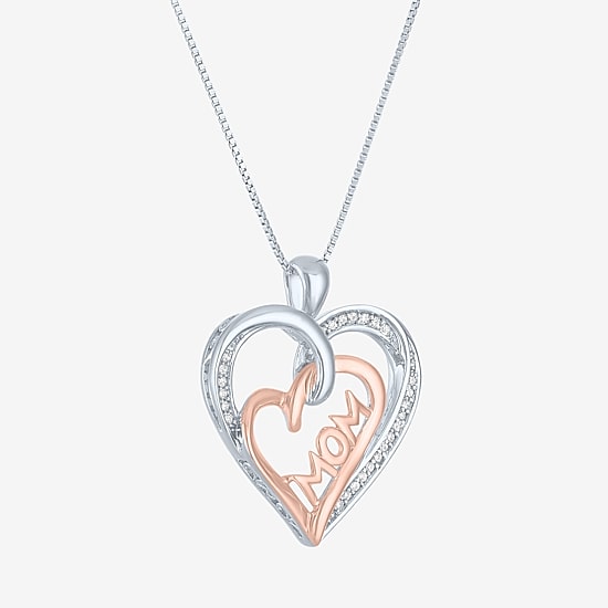 (G-H  / Si2-I1) Womens 1/10 CT. T.W. Lab Grown White Diamond 14K Rose Gold Over Silver Heart 18 Inch Pendant Necklace