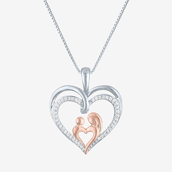(G-H  / Si2-I1) Womens 1/10 CT. T.W. Lab Grown White Diamond 14K Rose Gold Over Silver Heart 18 Inch Pendant Necklace