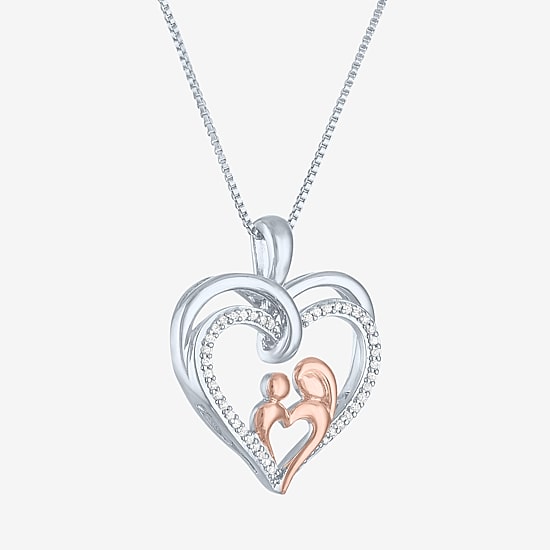 (G-H  / Si2-I1) Womens 1/10 CT. T.W. Lab Grown White Diamond 14K Rose Gold Over Silver Heart 18 Inch Pendant Necklace