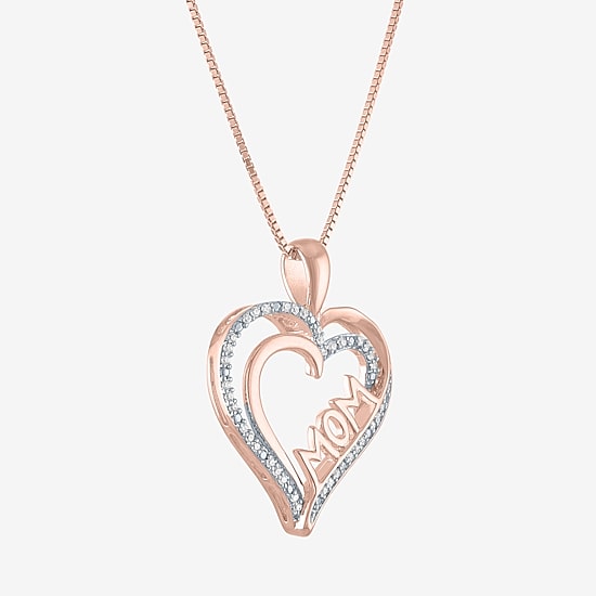 (G-H  / Si2-I1) Womens 1/10 CT. T.W. Lab Grown White Diamond 14K Rose Gold Over Silver Heart 18 Inch Pendant Necklace