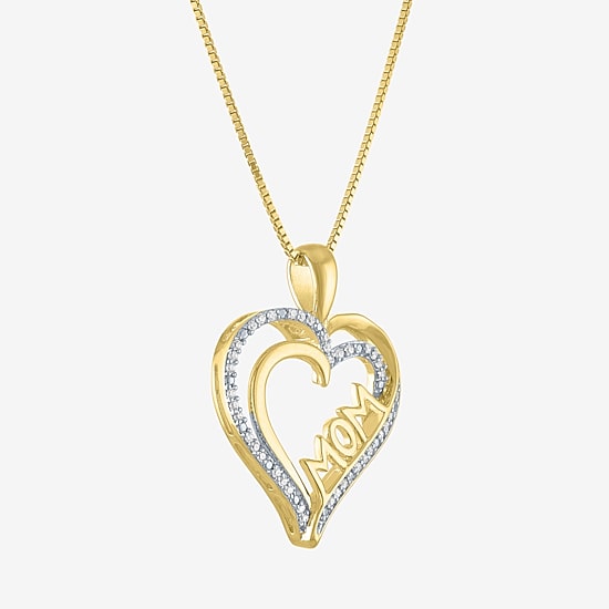 (G-H  / Si2-I1) Womens 1/10 CT. T.W. Lab Grown White Diamond 14K Gold Over Silver Heart 18 Inch Pendant Necklace