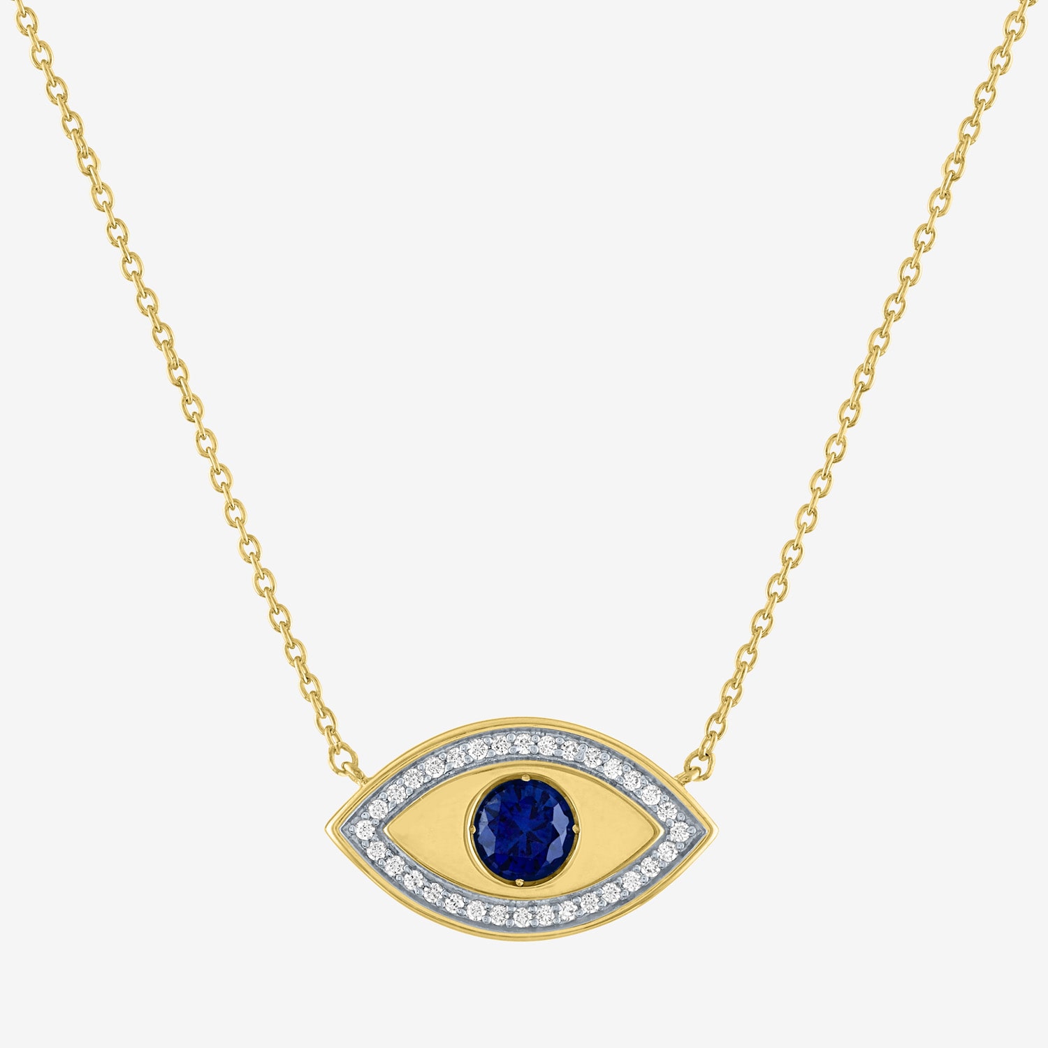 Diamond Addiction (G-H / Si2-I1) Womens 1/10 CT. T.W. Lab Created Blue Sapphire 14K Gold Over Silver Evil Eye 15 Inch Pendant Necklace