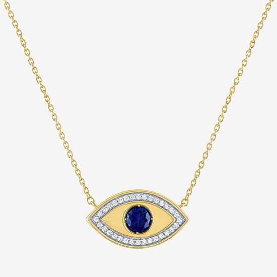 Diamond Addiction (G-H / Si2-I1) Womens 1/10 CT. T.W. Lab Created Blue Sapphire 14K Gold Over Silver Evil Eye 15 Inch Pendant Necklace
