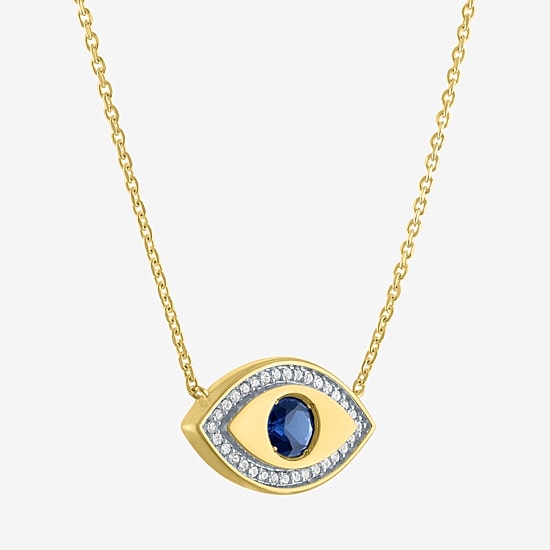 Diamond Addiction (G-H / Si2-I1) Womens 1/10 CT. T.W. Lab Created Blue Sapphire 14K Gold Over Silver Evil Eye 15 Inch Pendant Necklace