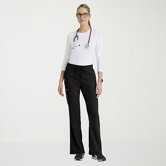 Grey's Anatomy™ by Barco Classic Grp735 Erin 5-Pocket Mid-Rise Fit & Flare Leg Womens Petite Stretch Fabric Moisture Wicking Scrub Pant