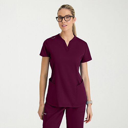 Grey's Anatomy by Barco Classic Grt303 Erin 4-Pocket Rib Knit Womens Plus Short Sleeve Stretch Fabric Moisture Wicking Scrub Top, 3x-large, Red