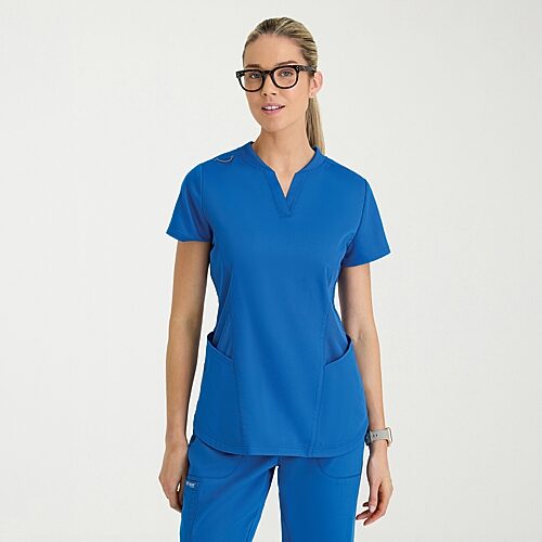 Grey's Anatomy by Barco Classic Grt303 Erin 4-Pocket Rib Knit Womens Plus Short Sleeve Stretch Fabric Moisture Wicking Scrub Top, 3x-large, Blue