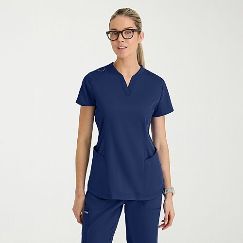 Grey's Anatomy by Barco Classic Grt303 Erin 4-Pocket Rib Knit Womens Plus Short Sleeve Stretch Fabric Moisture Wicking Scrub Top, 3x-large, Blue