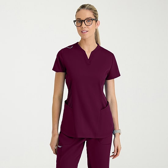 Grey's Anatomy™ by Barco Classic Grt303 Erin 4-Pocket Rib Knit Womens Short Sleeve Stretch Fabric Moisture Wicking Scrub Top