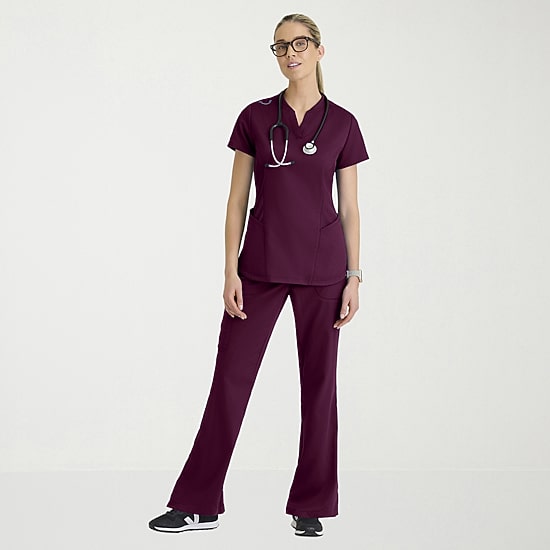 Grey's Anatomy™ by Barco Classic Grt303 Erin 4-Pocket Rib Knit Womens Short Sleeve Stretch Fabric Moisture Wicking Scrub Top
