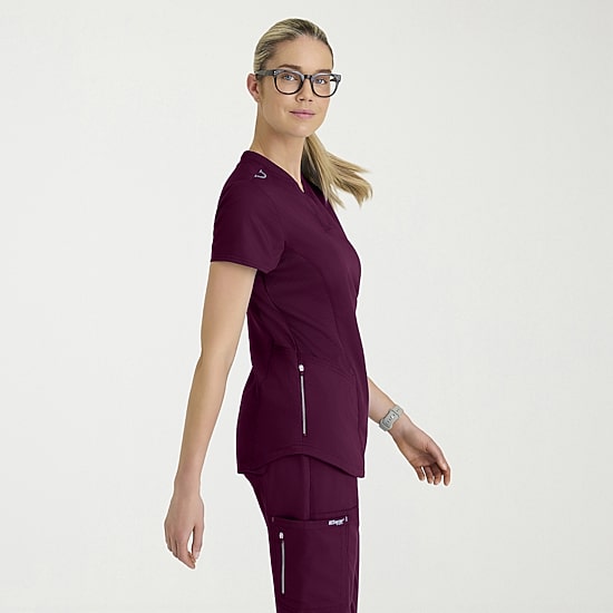 Grey's Anatomy™ by Barco Classic Grt303 Erin 4-Pocket Rib Knit Womens Short Sleeve Stretch Fabric Moisture Wicking Scrub Top