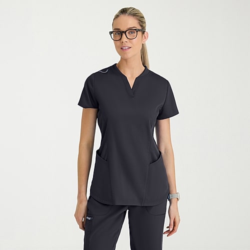 Grey's Anatomy by Barco Classic Grt303 Erin 4-Pocket Rib Knit Womens Short Sleeve Stretch Fabric Moisture Wicking Scrub Top, X-large, Gray