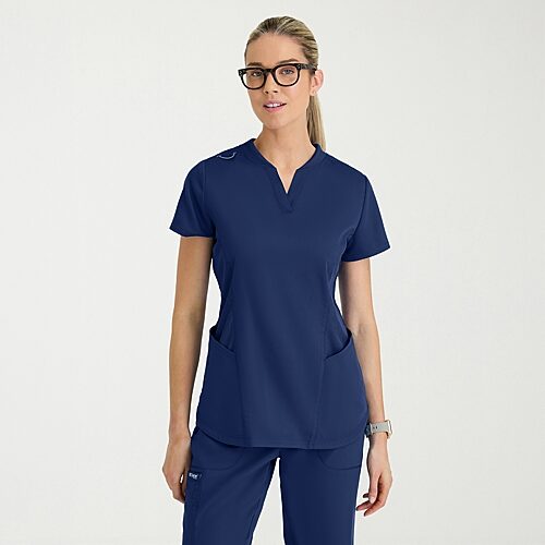 Grey's Anatomy by Barco Classic Grt303 Erin 4-Pocket Rib Knit Womens Short Sleeve Stretch Fabric Moisture Wicking Scrub Top, X-large, Blue