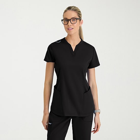 Grey's Anatomy™ by Barco Classic Grt303 Erin 4-Pocket Rib Knit Womens Plus Short Sleeve Stretch Fabric Moisture Wicking Scrub Top