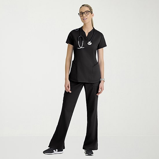 Grey's Anatomy™ by Barco Classic Grt303 Erin 4-Pocket Rib Knit Womens Plus Short Sleeve Stretch Fabric Moisture Wicking Scrub Top