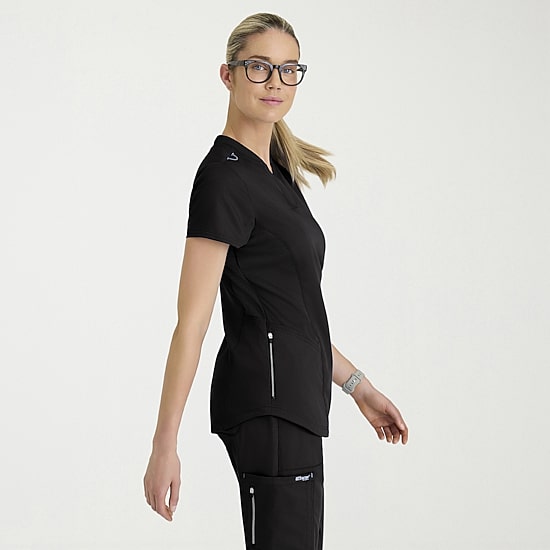 Grey's Anatomy™ by Barco Classic Grt303 Erin 4-Pocket Rib Knit Womens Plus Short Sleeve Stretch Fabric Moisture Wicking Scrub Top