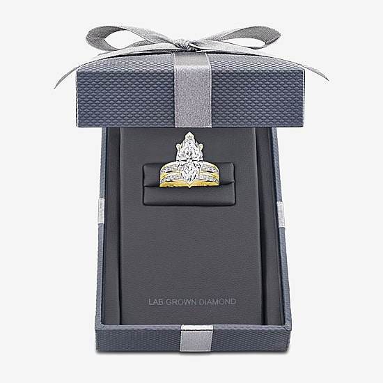 Grown Gorgeous (F / Vs2) Womens 4 1/4 CT. T.W. Lab Grown White Diamond 14K Gold Marquise Side Stone Bridal Set