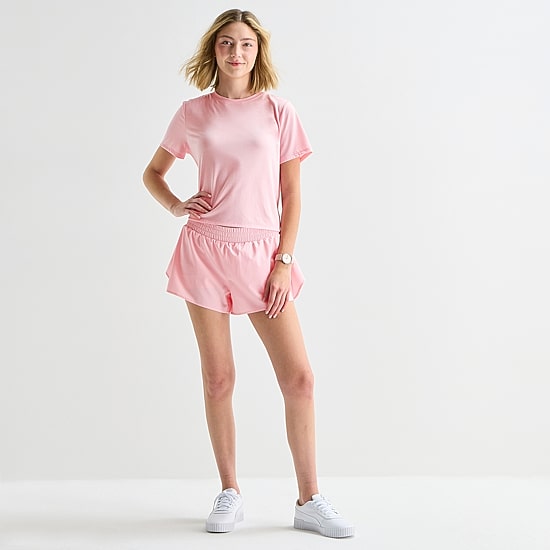 Xersion Ruffle Womens Round Neck Short Sleeve Quick Dry Active T-Shirt