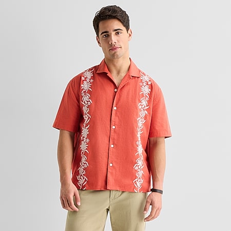 Arizona Mens Short Sleeve Striped Button-Down Shirt, Color: Mint