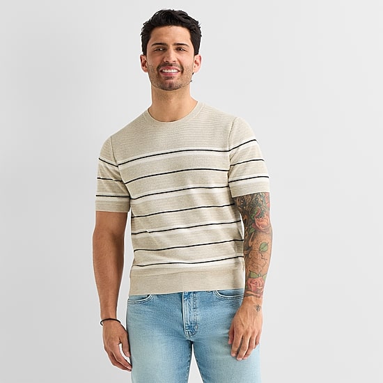 mutual weave Mens Crew Neck Short Sleeve Pullover Sweater