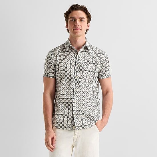 mutual weave Mens Short Sleeve Classic Fit Button-Down Shirt