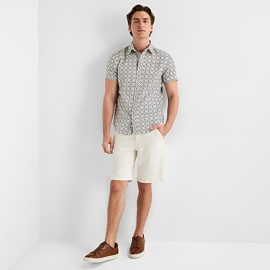 mutual weave Mens Short Sleeve Classic Fit Button-Down Shirt