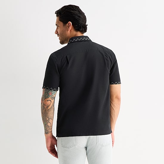 mutual weave Mens Short Sleeve Camp Shirt