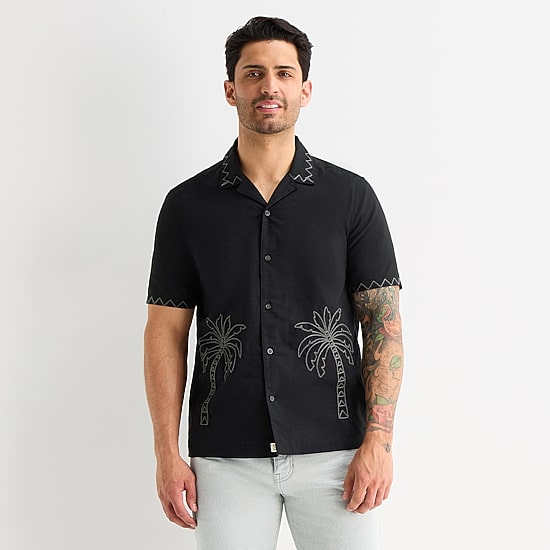 mutual weave Mens Short Sleeve Camp Shirt