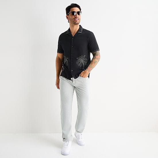 mutual weave Mens Short Sleeve Camp Shirt