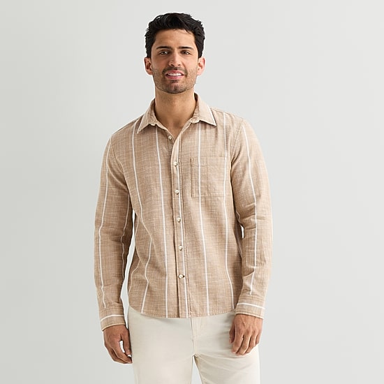 mutual weave Mens Long Sleeve Classic Fit Button-Down Shirt