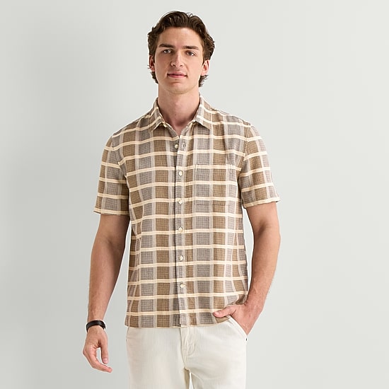 mutual weave Mens Short Sleeve Classic Fit Button-Down Shirt