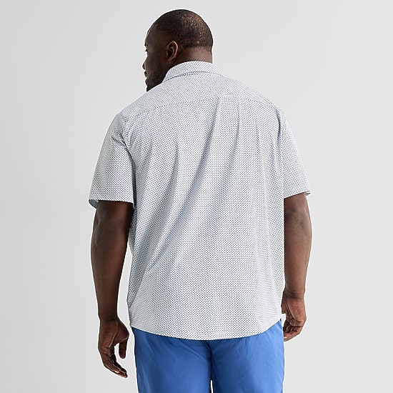 St. John's Bay Performance Knit Mens Short Sleeve Classic Fit Stretch Fabric Big and Tall Button-Down Shirt