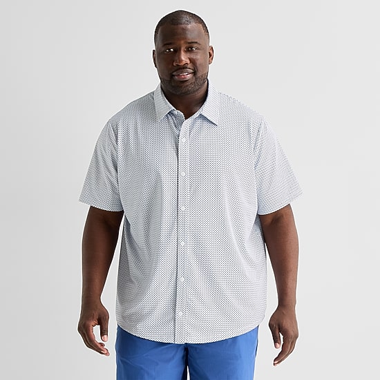 St. John's Bay Performance Knit Mens Short Sleeve Classic Fit Stretch Fabric Big and Tall Button-Down Shirt