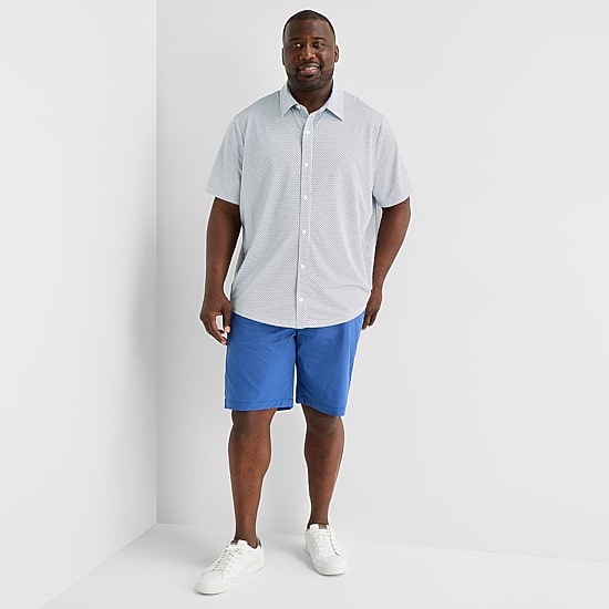St. John's Bay Performance Knit Mens Short Sleeve Classic Fit Stretch Fabric Big and Tall Button-Down Shirt