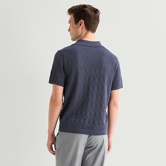 J. Ferrar Pointelle Johnny Collar Mens Short Sleeve Polo Sweater